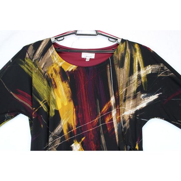 Signature By Robbie Bee Dress Faux Wrap Knot Women 1X Black Printed 3/4 Sleeve - Picture 14 of 14